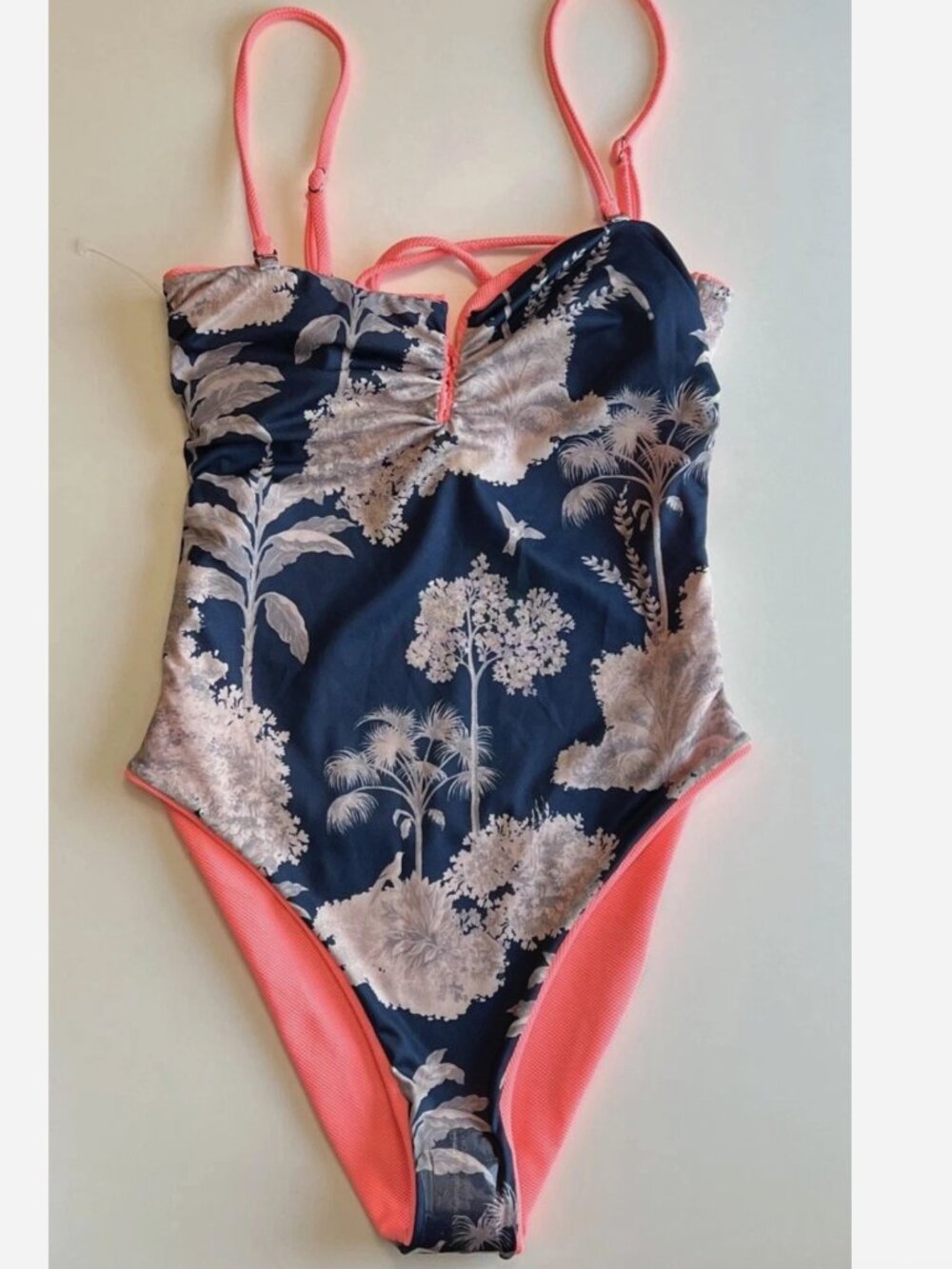 Maaji Night Jungle Ulani U Wire One Piece Swimsuit Blue Pink Reversible Size L